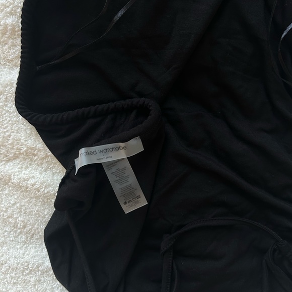 NWOT Naked Wardrobe Black Shirred Apron Tie Back Halter Top - Picture 4 of 6